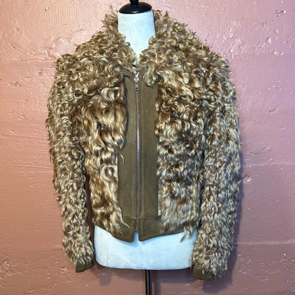 70s Curly Lambswool Bomber Jacket - Picture 1 of 4